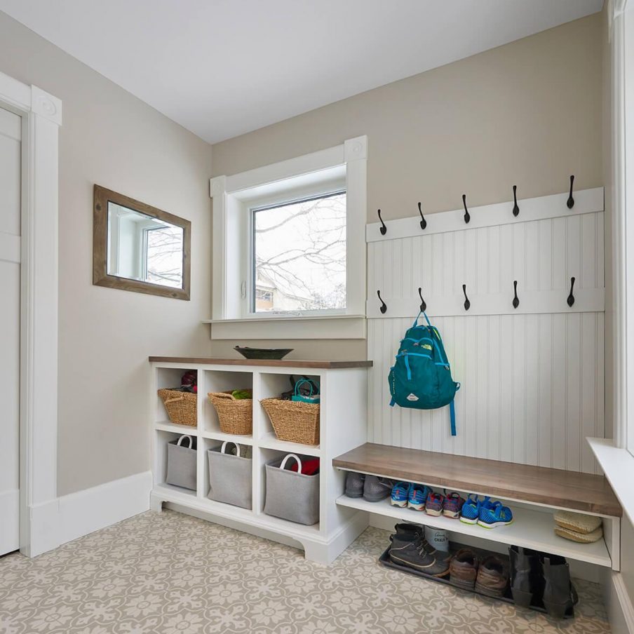 	 	The new mudroom has a space for everything. It’s an organizer’s dream and one of the best features of this custom addition.
	 